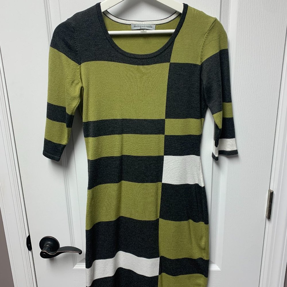 Half Sleeve Green and Gray Dress